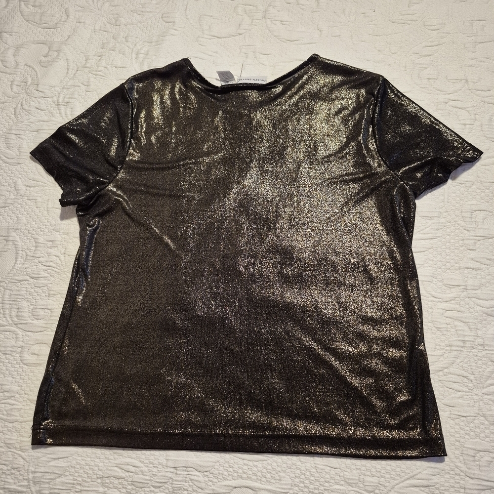 Jaclyn Smith women's XL short sleeve shirt black with gold metallic shimmer EUC - Picture 4 of 5